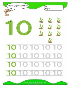 10 Sayısı Çizgi Çalışmaları Çalışma Sayfaları